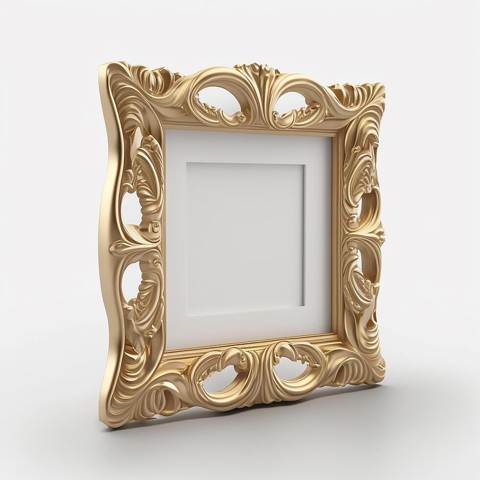 Luxury engraved gold metal photo frame in light background