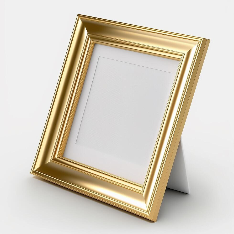 Luxury square shape gold metal photo frame in white background