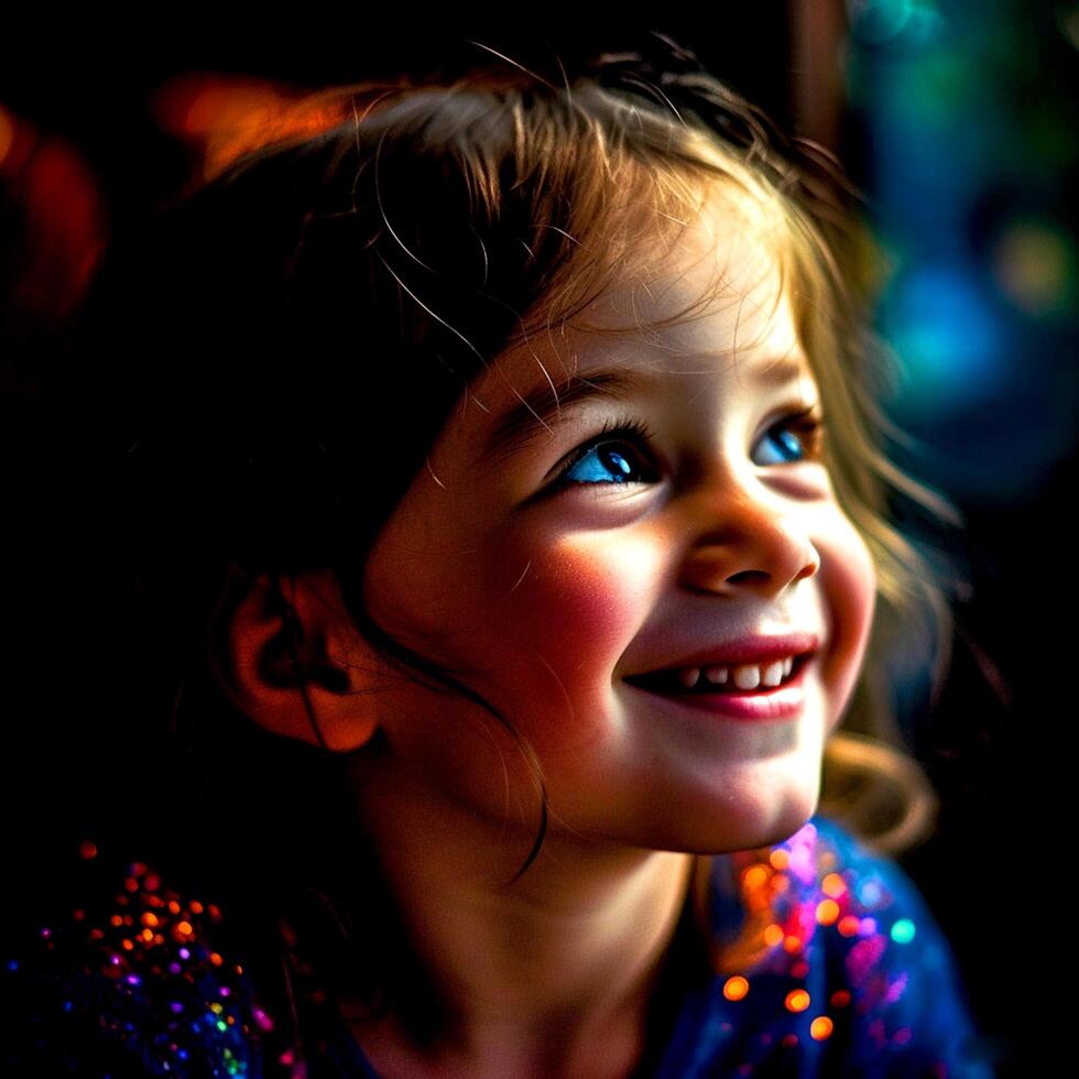 Cute looking little smiling girl in elegant dress photo