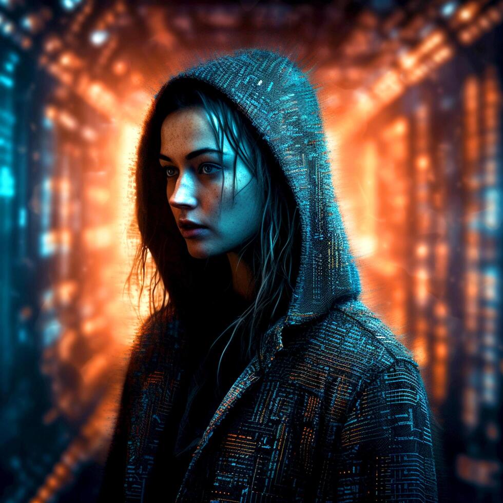 Abstract cyberpunk pretty girl photo