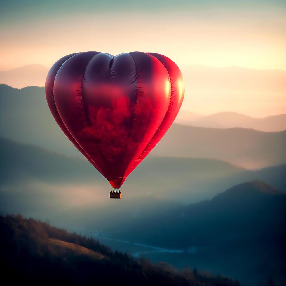 AI Generative Beautiful red heart shape air balloon photo