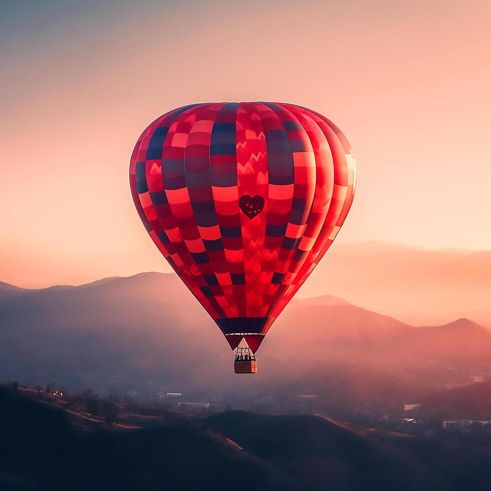 Abstract red color air balloon in evening sky photo