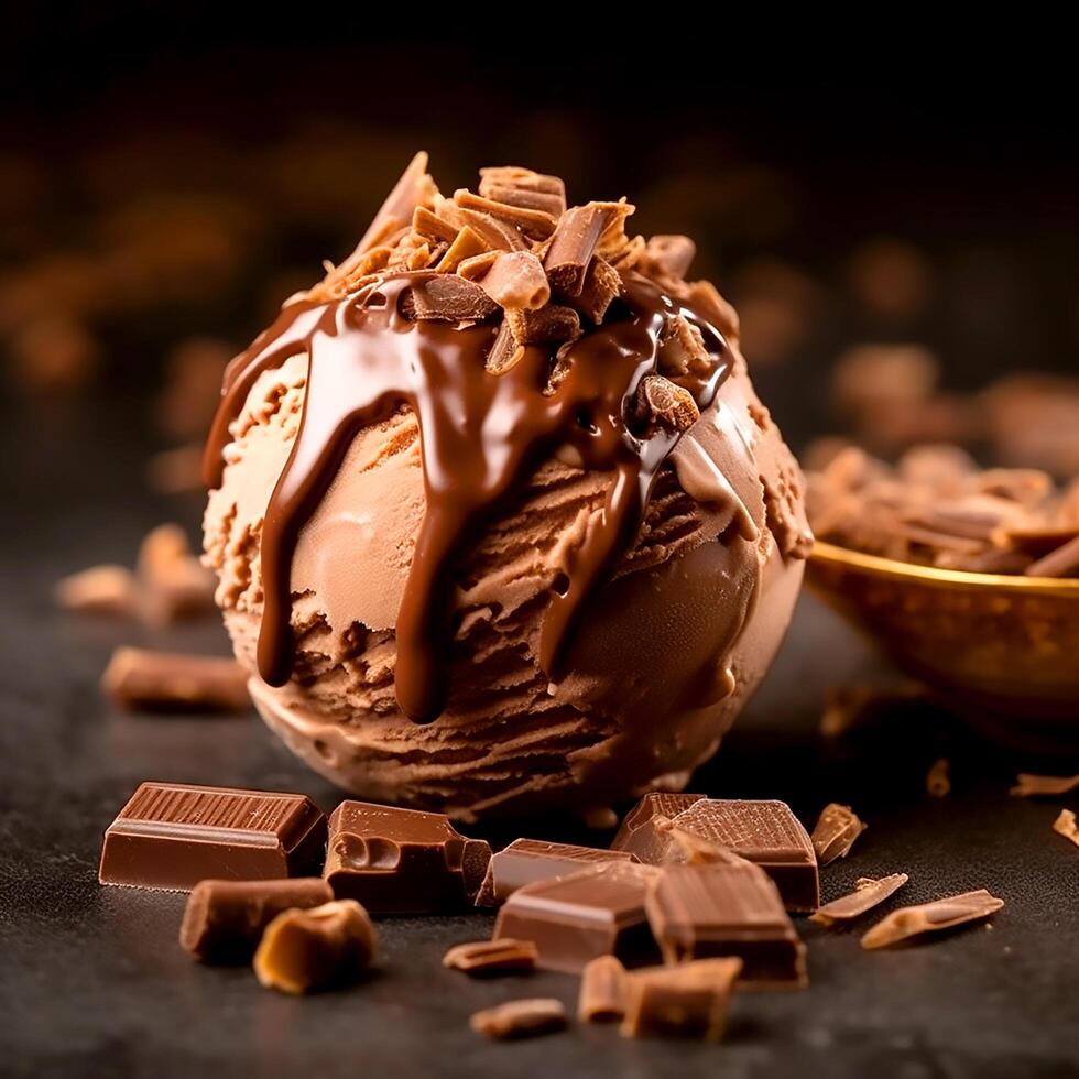 Cooled sweet ice cream with chocolate on the dark photo