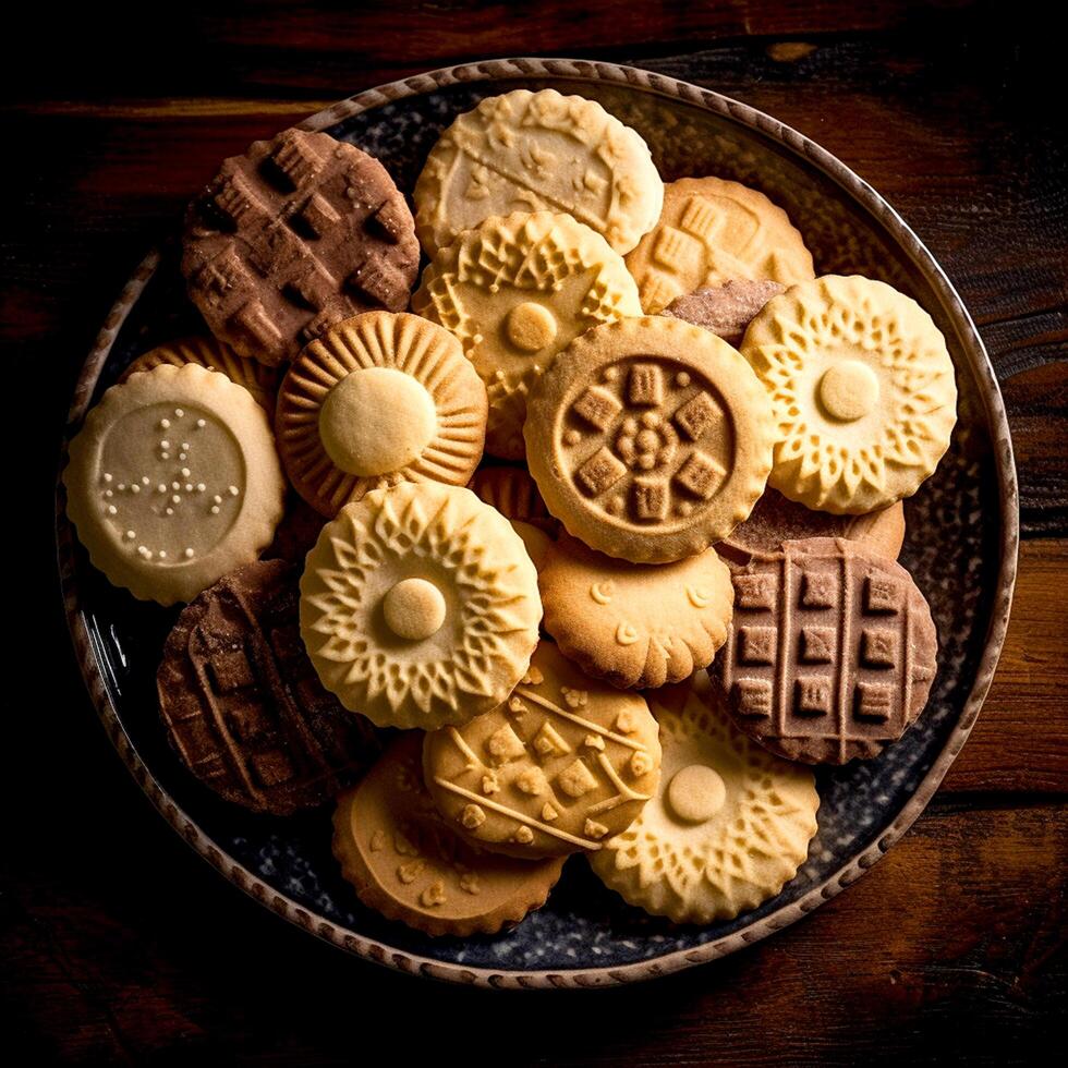 Various Assorted shortbread cookies on a plate photo