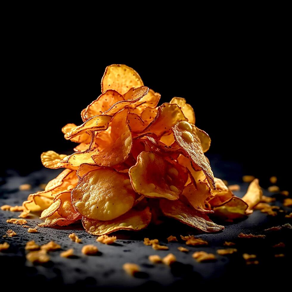 AI Generative A towering of crispy potato chips photo