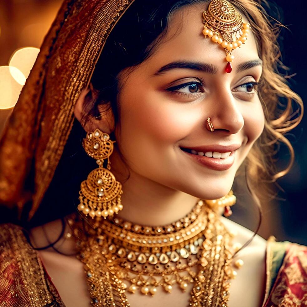 AI Generative Simple looking smiling girl wearing a beautiful saree for the  event 30565091 Stock Photo at Vecteezy