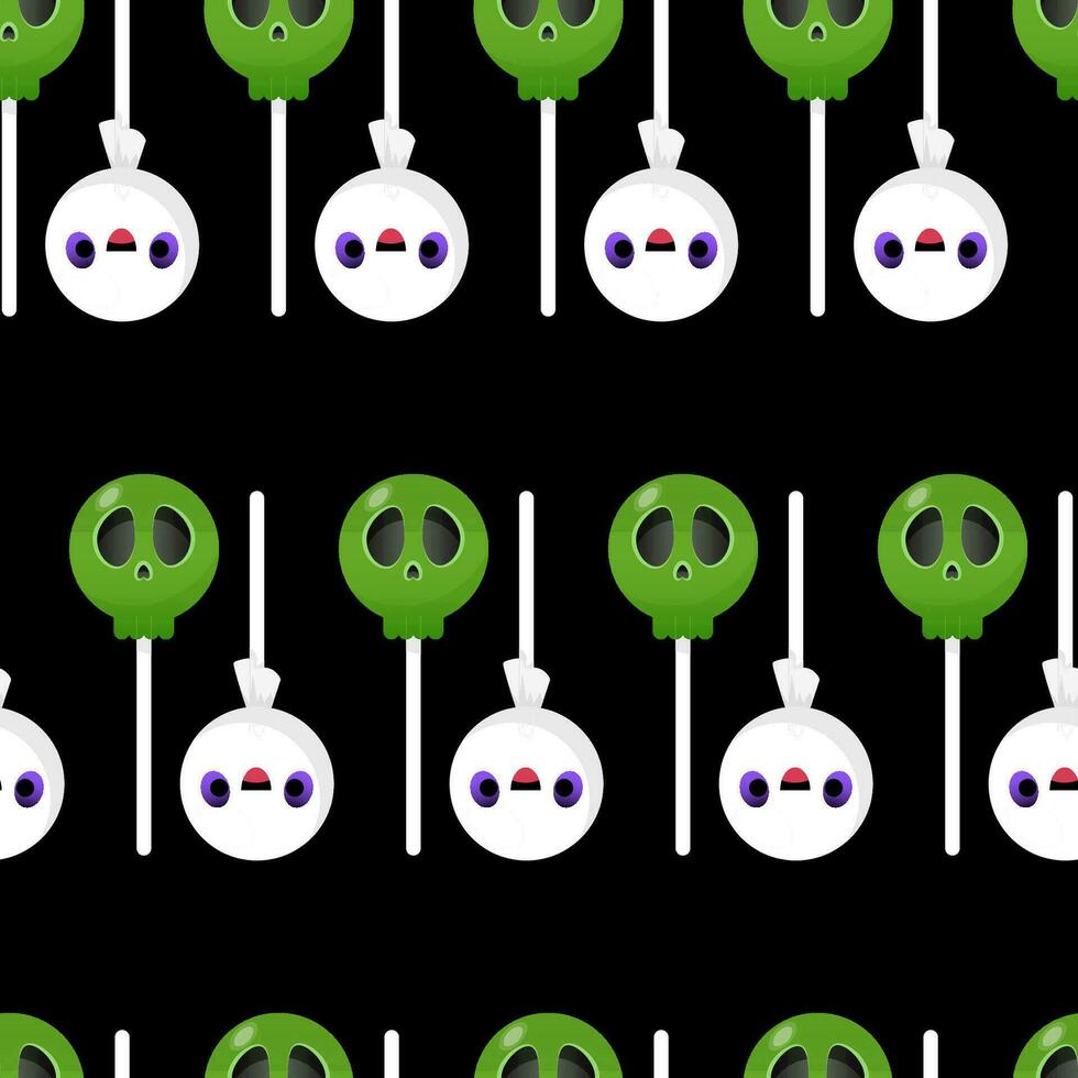 Seamless Halloween pattern of different candies in the shape of skulls vector