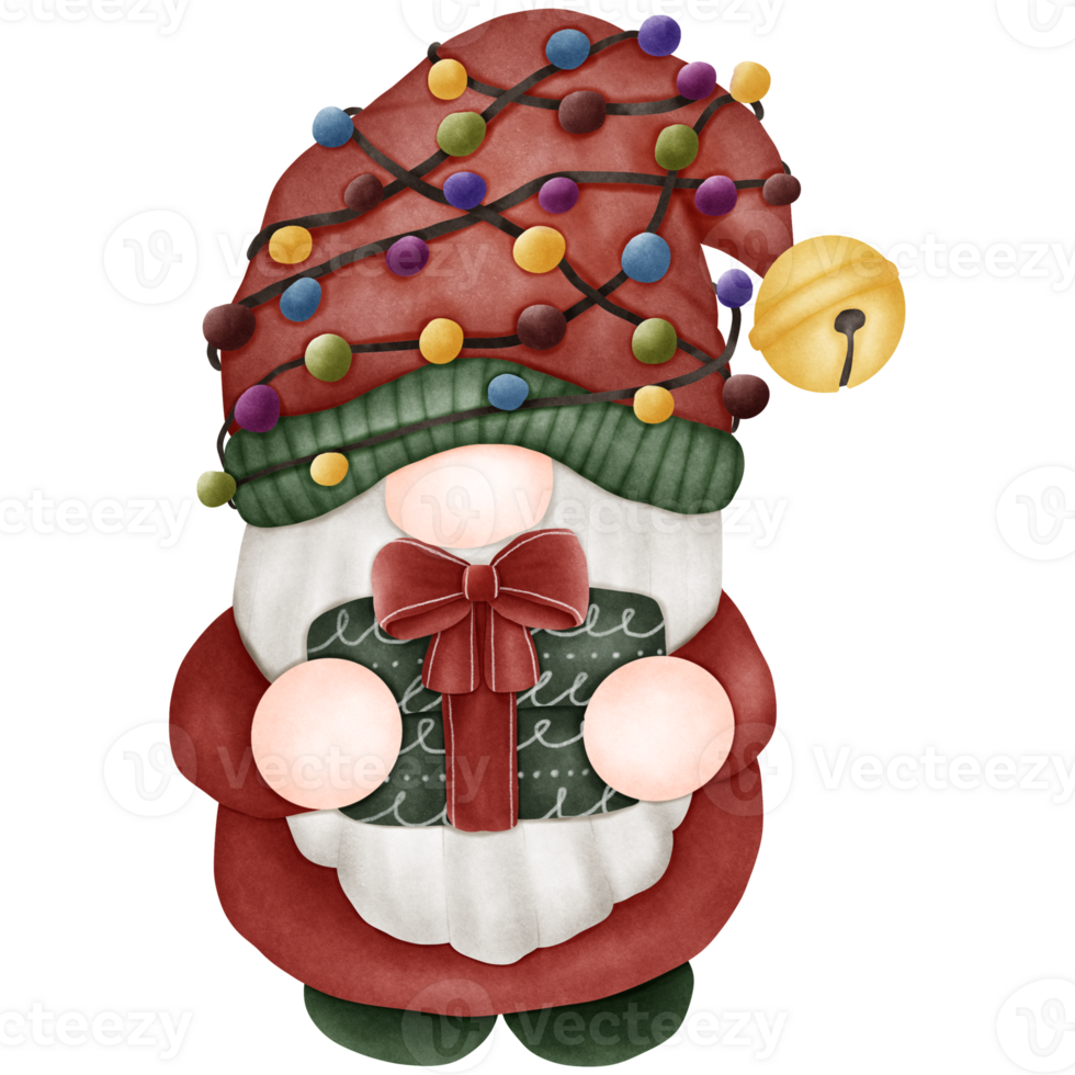Christmas gnome illustration holding a gift png