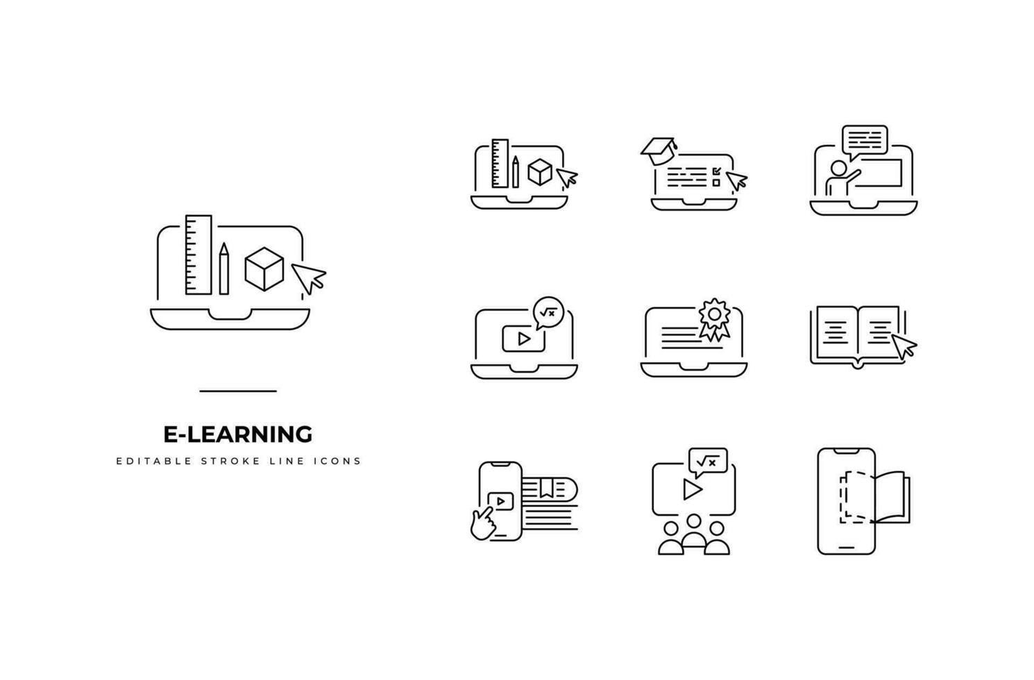 Set of E learning Icons. Simple line art and editable stroke icons pack. vector