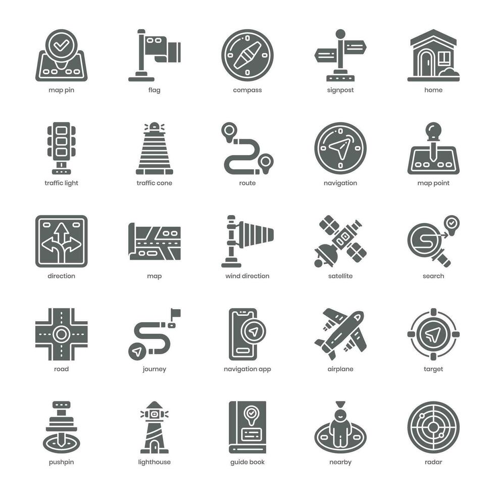 Navigation icon pack for your website design, logo, app, and user interface. Navigation icon glyph design. Vector graphics illustration and editable stroke.