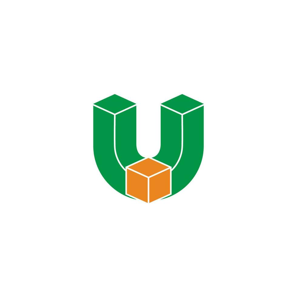 letter u box carton simple geometric flat 3d design logo vector