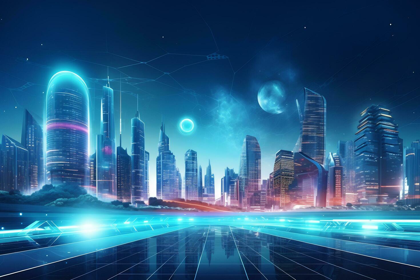 AI Generative Dynamic and futuristic city skyline photo