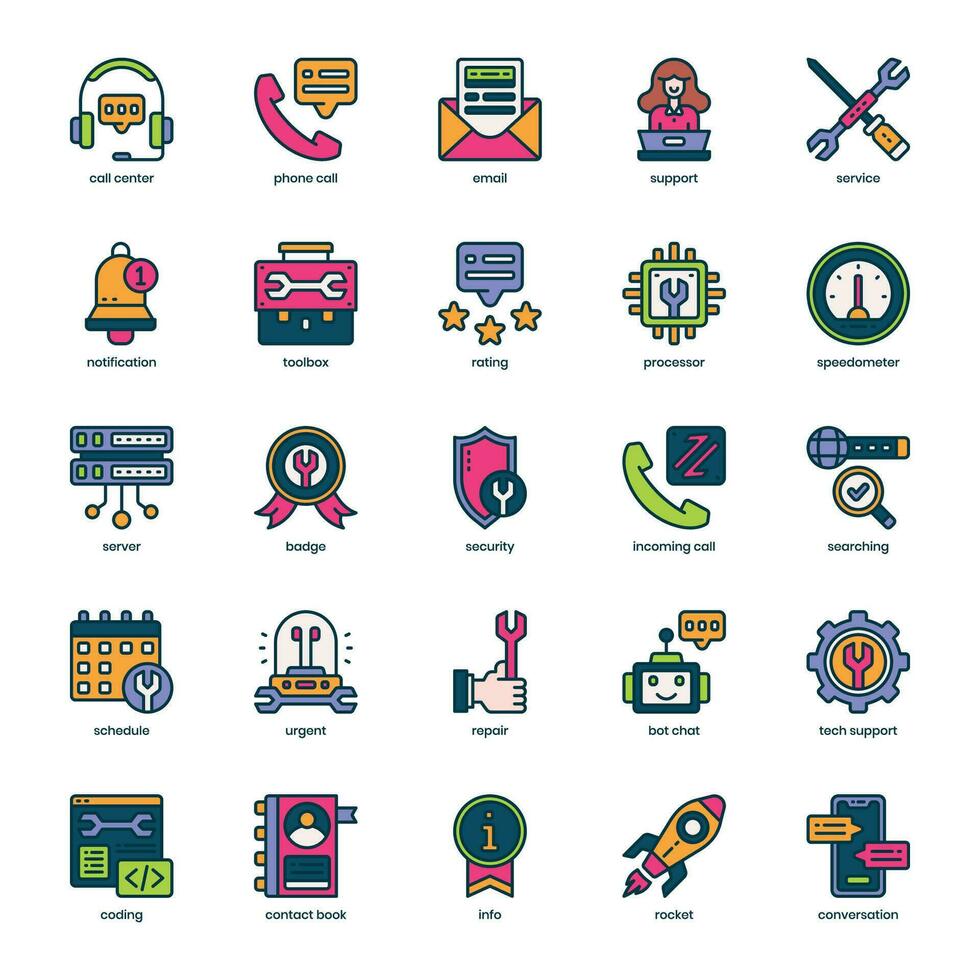 Technology Support icon pack for your website design, logo, app, and user interface. Technology Support icon filled color design. Vector graphics illustration and editable stroke.