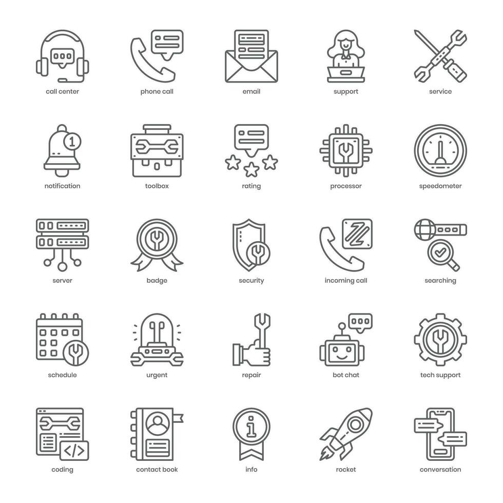 Technology Support icon pack for your website design, logo, app, and user interface. Technology Support icon outline design. Vector graphics illustration and editable stroke.