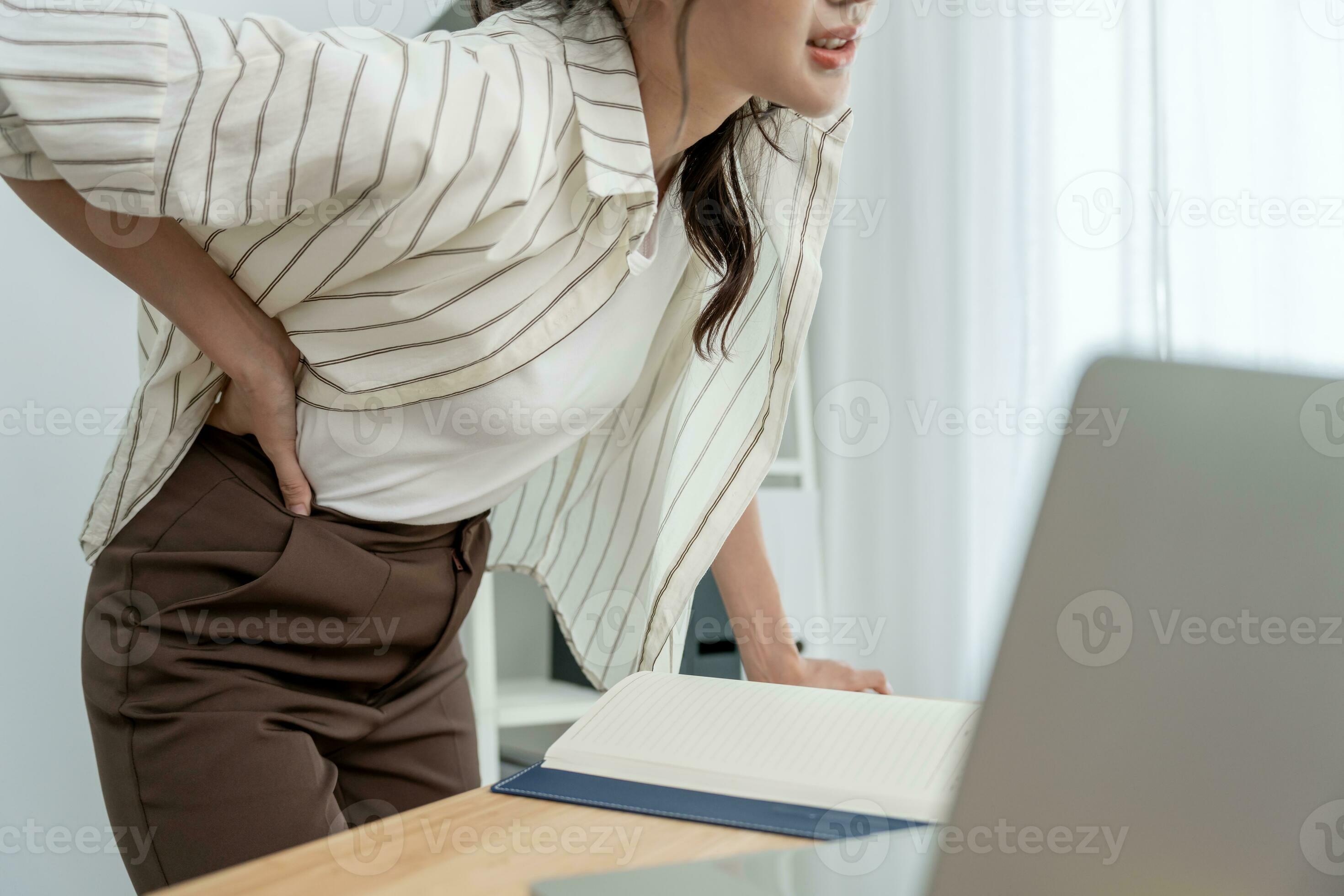 Woman Having Pain, Muscle or Chronic Nerve Pain in Her Back, Hold the Chair.  Diseases of Musculoskeletal System, Spine, Scoliosis Stock Image - Image of  isolated, person: 200569253
