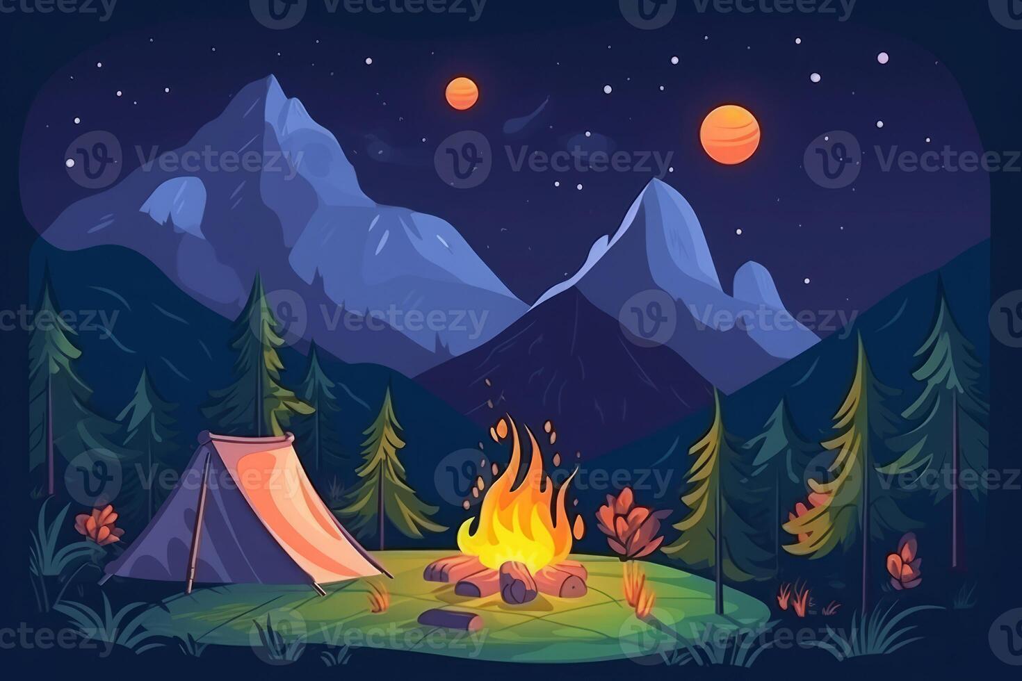 Campfire forest. Generate Ai photo