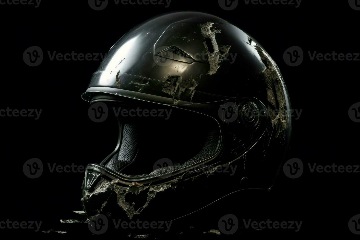 Broken motorcycle helmet. Generate Ai photo