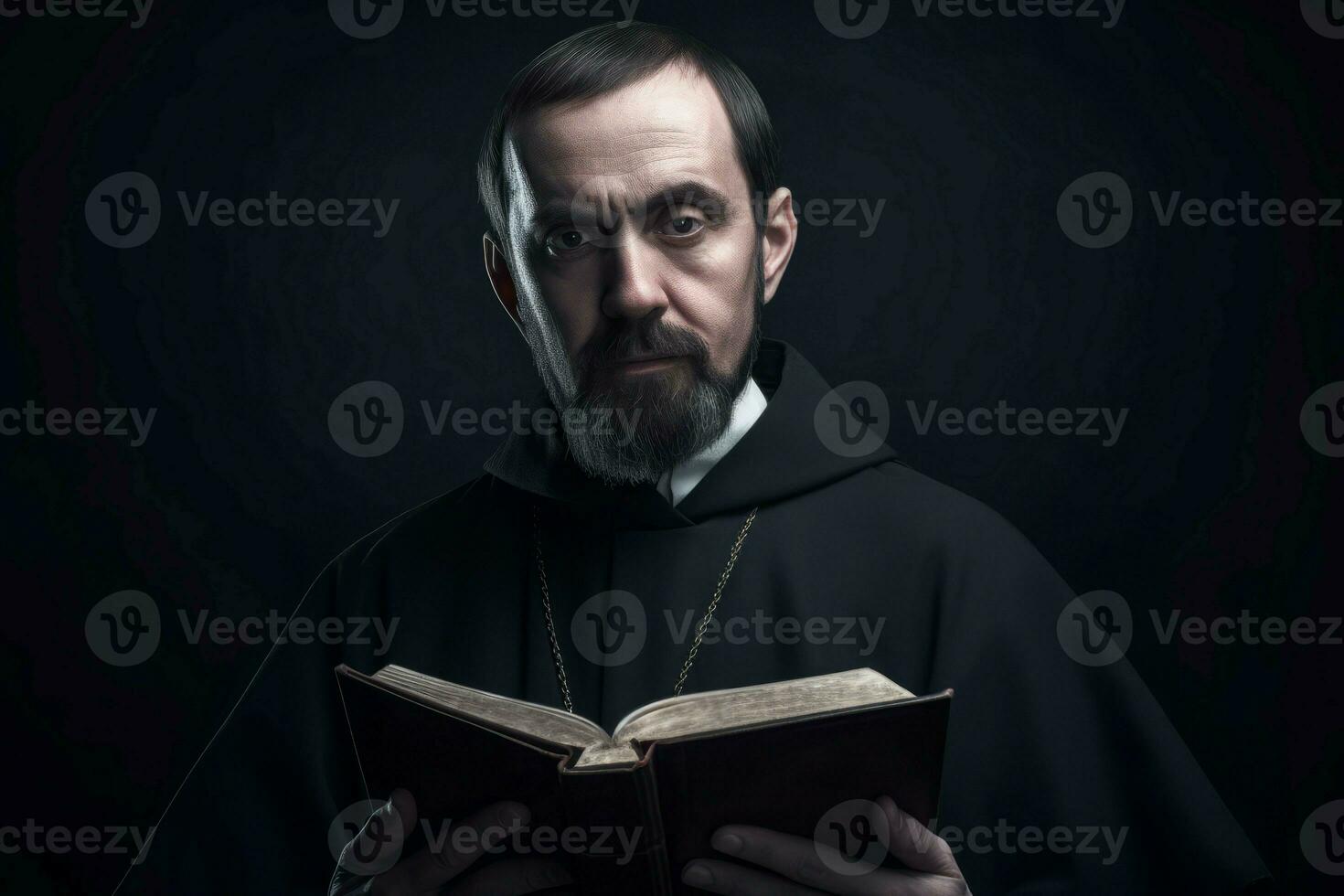 Catholic priest person with bible. Generate Ai photo