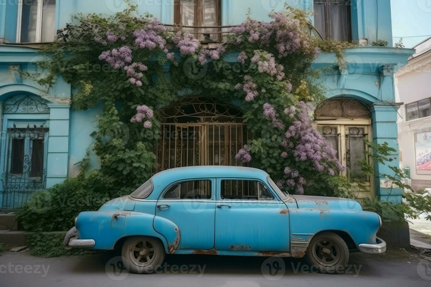 retro azul oxidado coche. generar ai foto