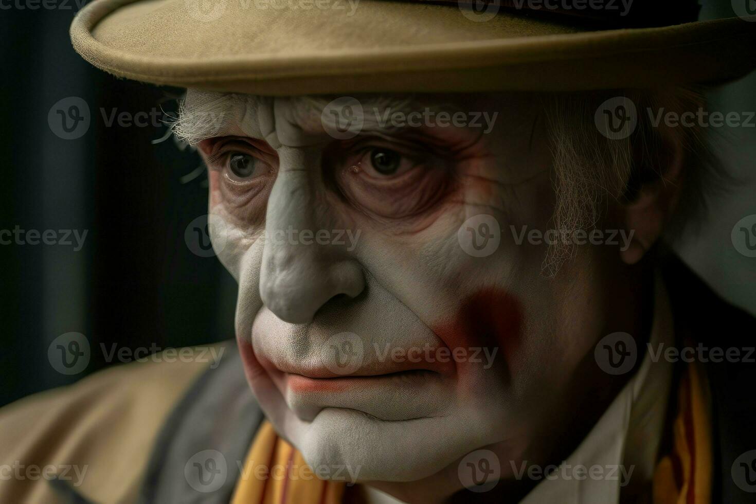 Sad old clown closeup. Generate AI photo