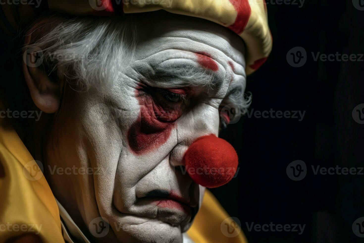 Sad clown closeup portrait. Generate AI photo