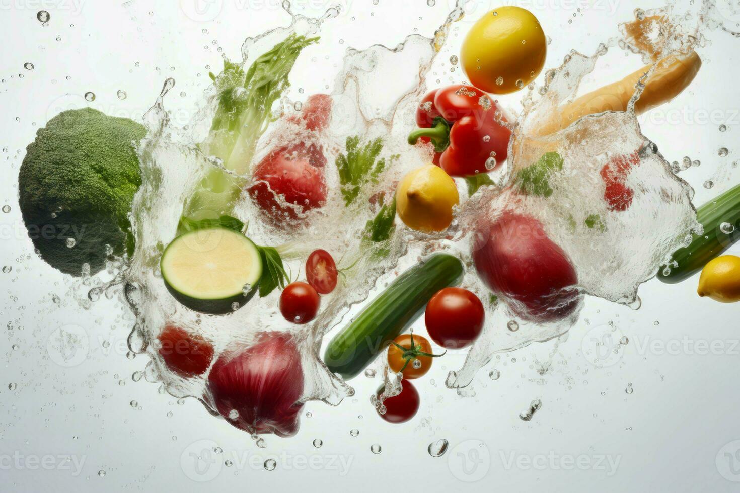 Vegetables water splash. Generate Ai photo