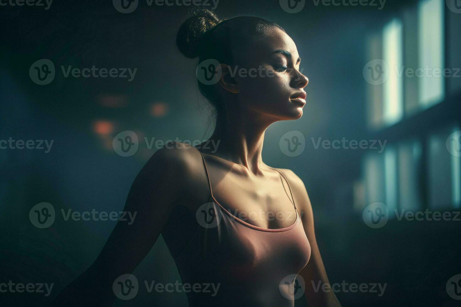 Woman ballet dancer studio. Generate Ai photo