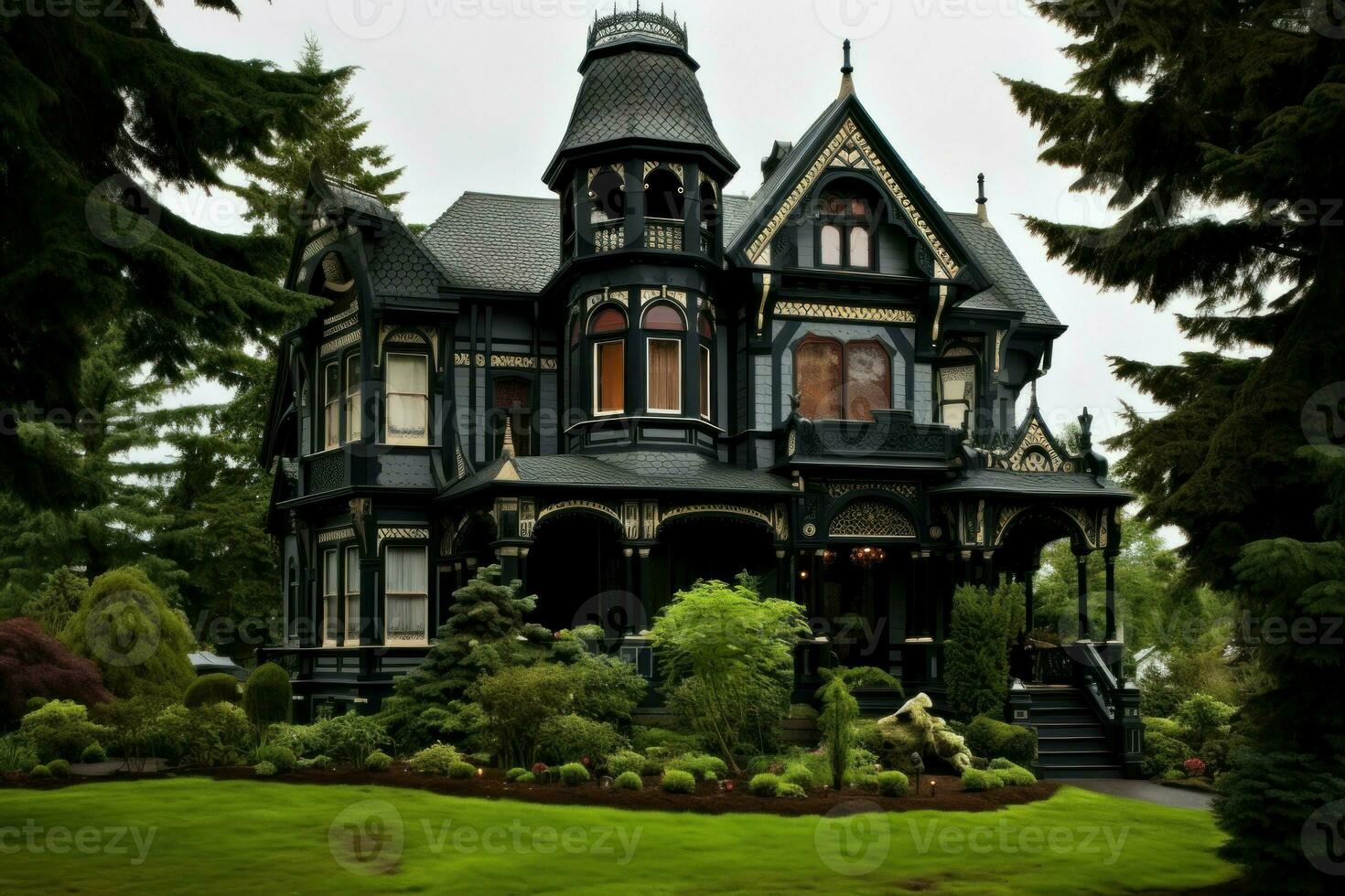 Stately Beautiful victorian cute mansion. Generate Ai photo