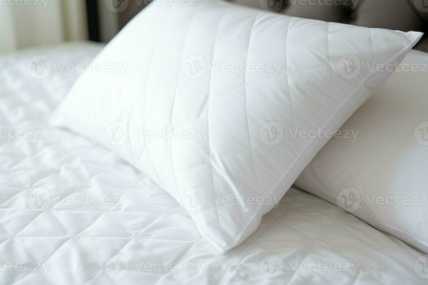 Cozy Bed maid up pillows room. Generate Ai 30579285 Stock Photo at Vecteezy