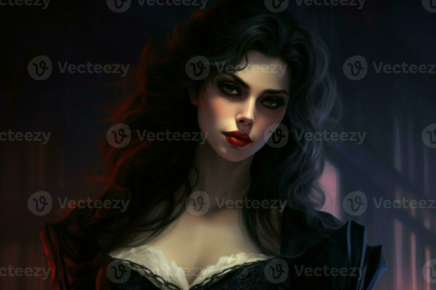 Seductive Beautiful vampire woman. Generate Ai photo