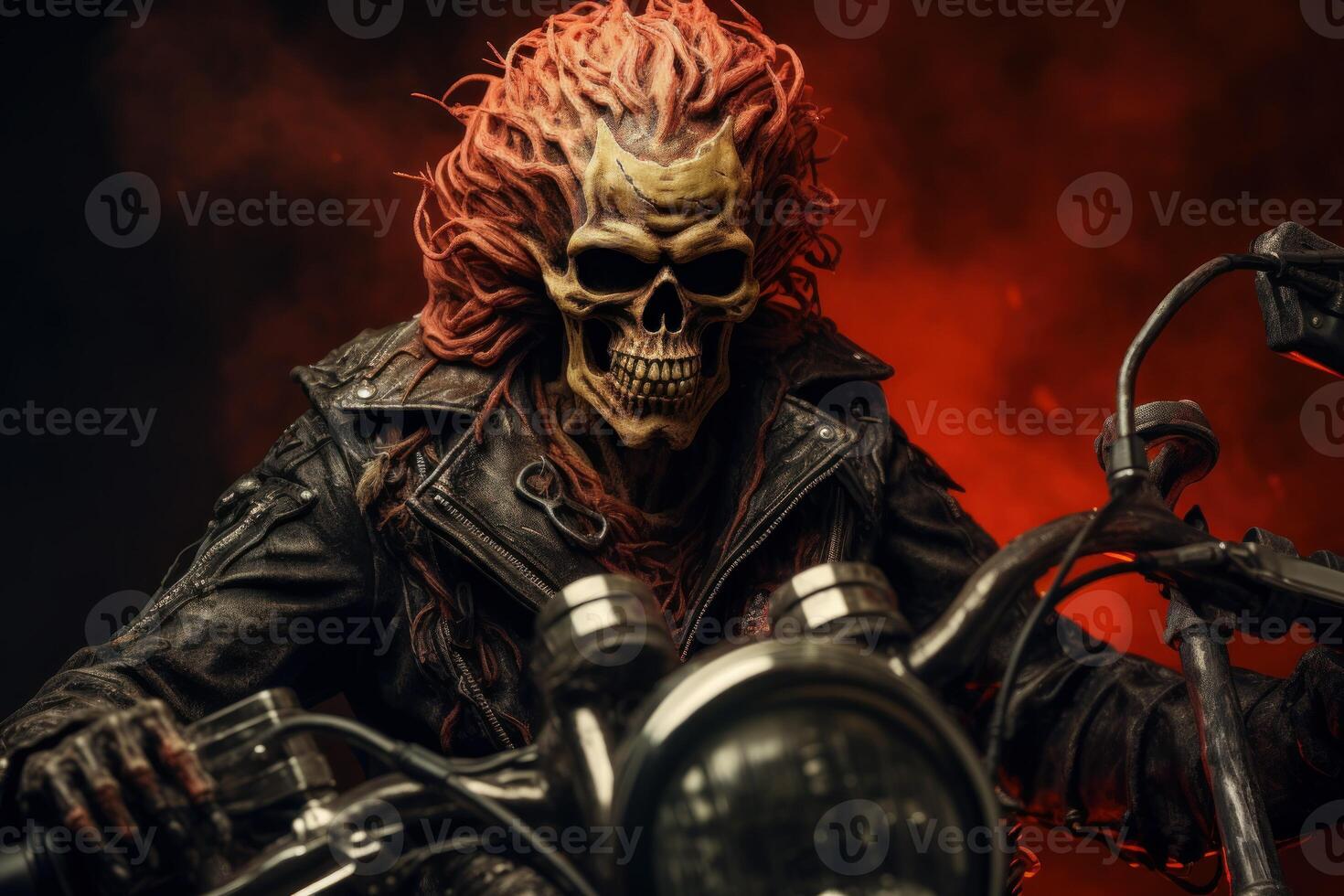 Intimidating Biker demon skeleton. Generate Ai photo