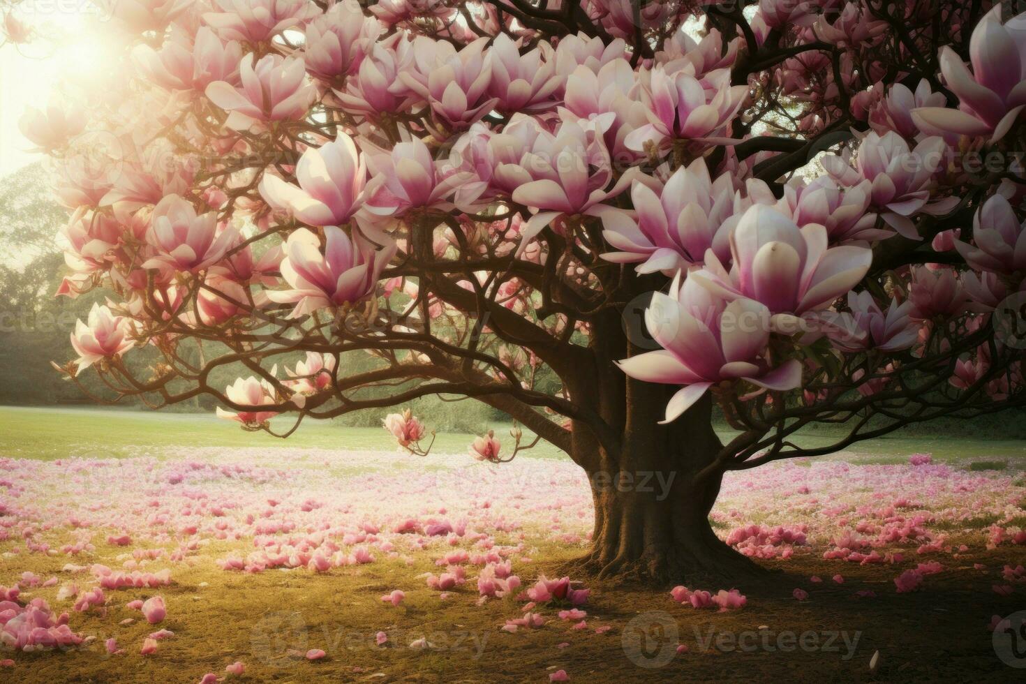 Bloomy magnolia tree. Generate Ai photo