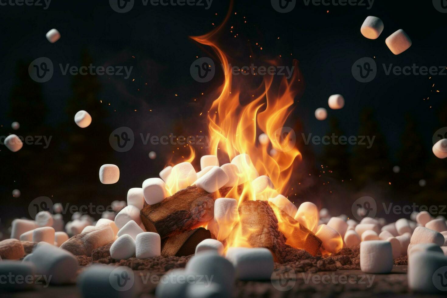 Rustic Campfire marshmallow place. Generate Ai photo