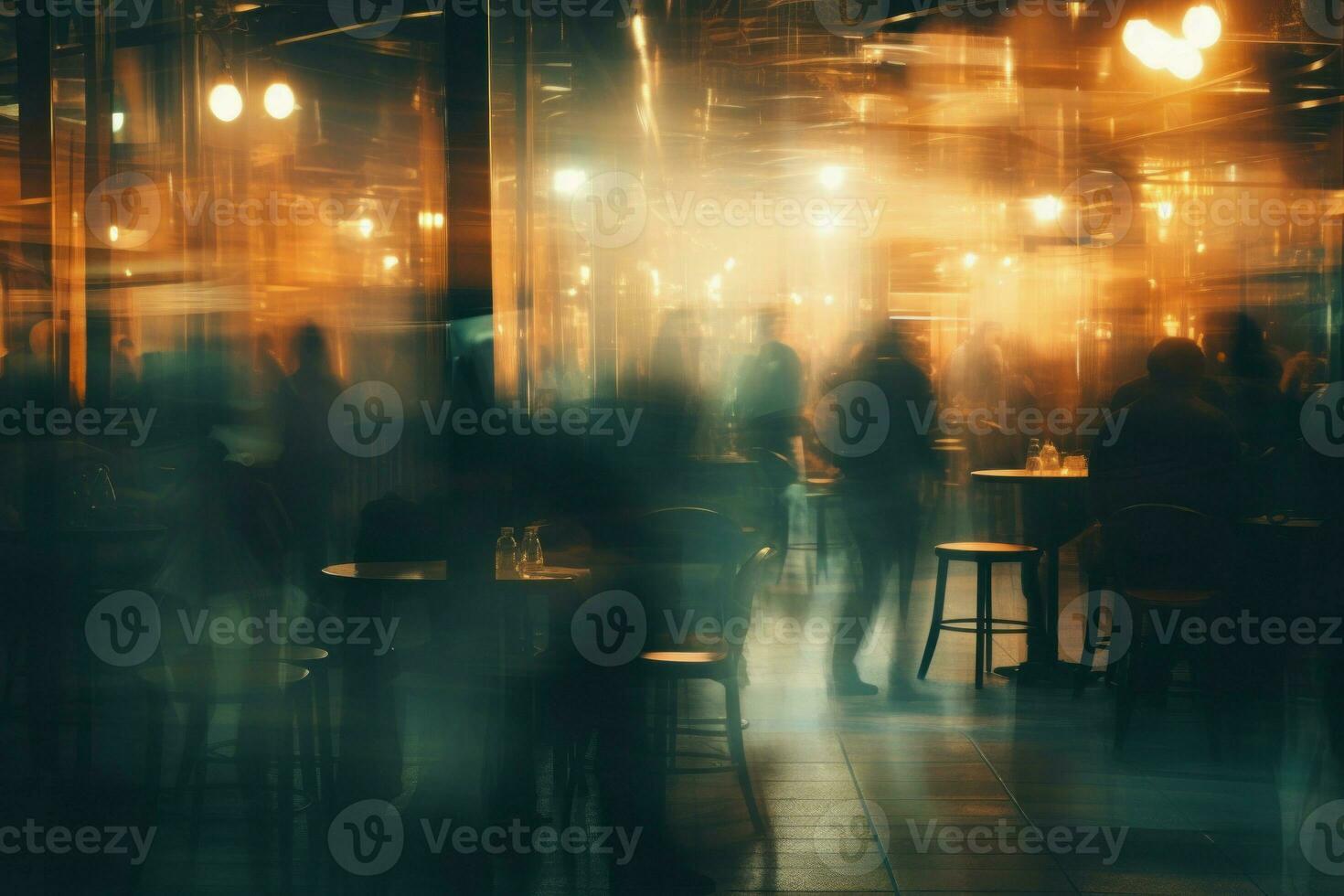 Blurred people lights interior. Generate Ai photo