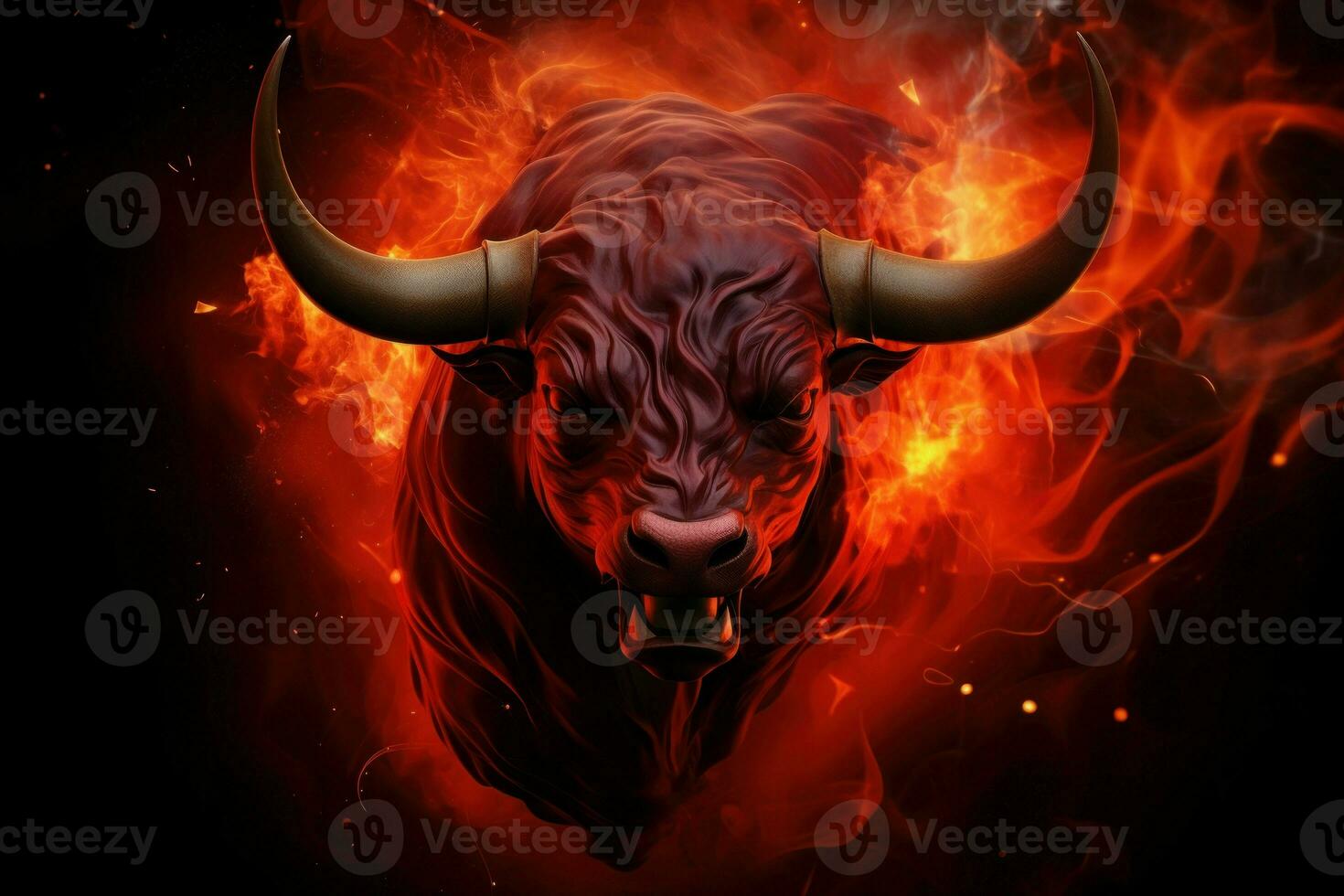 Intense Bull red flames. Generate Ai photo