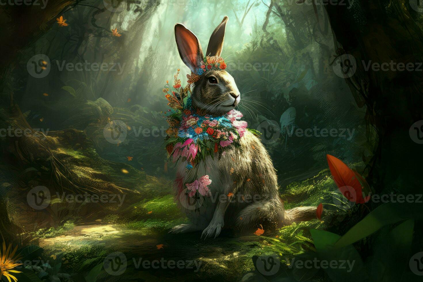 Easter bunny surreal image. Generate Ai photo