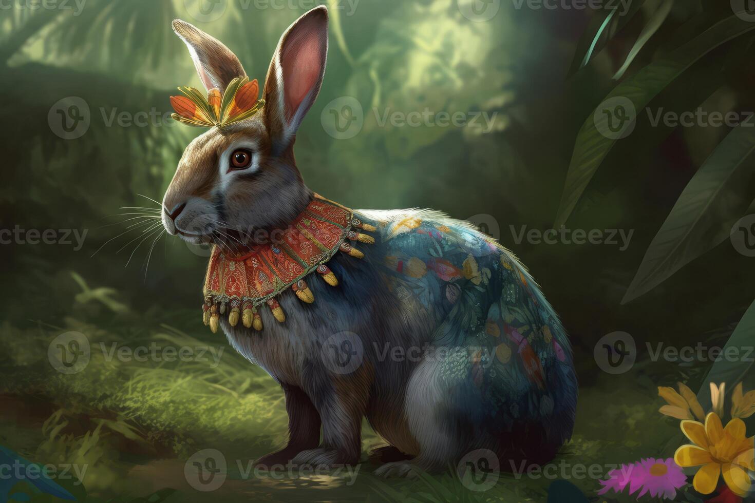 Easter bunny surreal. Generate Ai photo