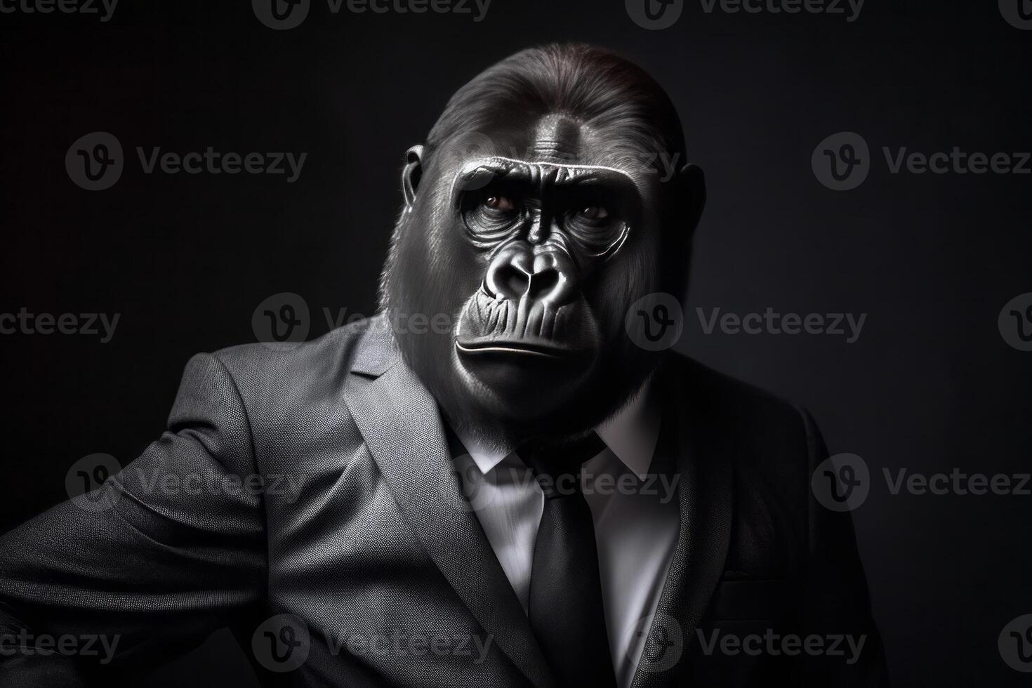 Gorilla dresed in suit animal. Generate Ai photo