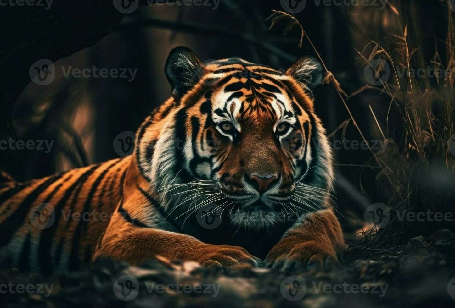 Tiger animal forest jungle. Generate Ai photo