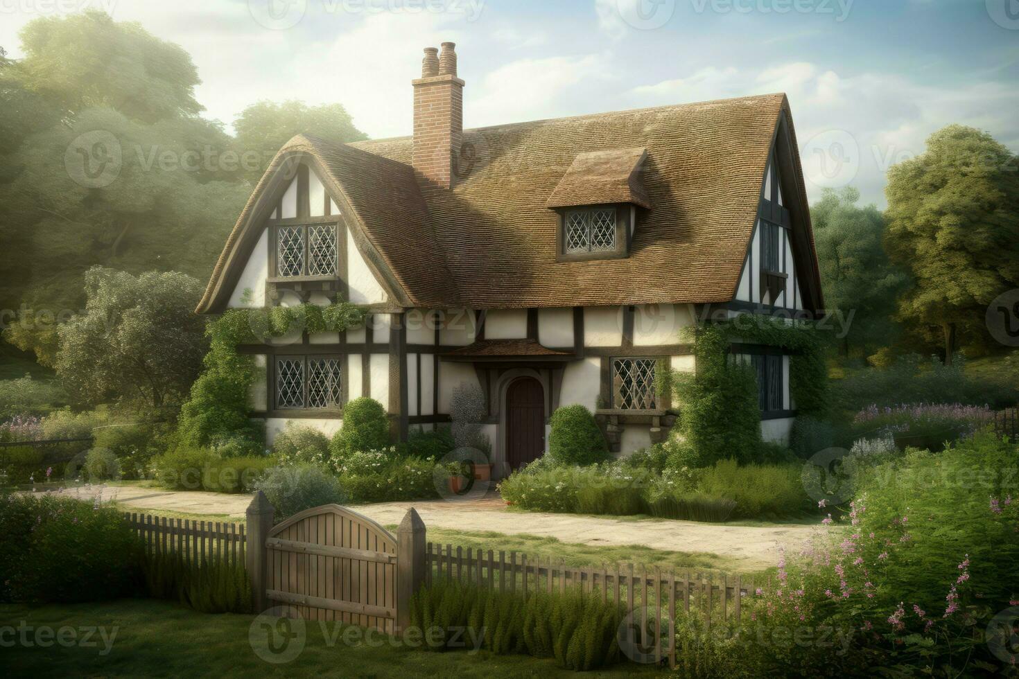 Tudor house cottage rural. Generate Ai photo