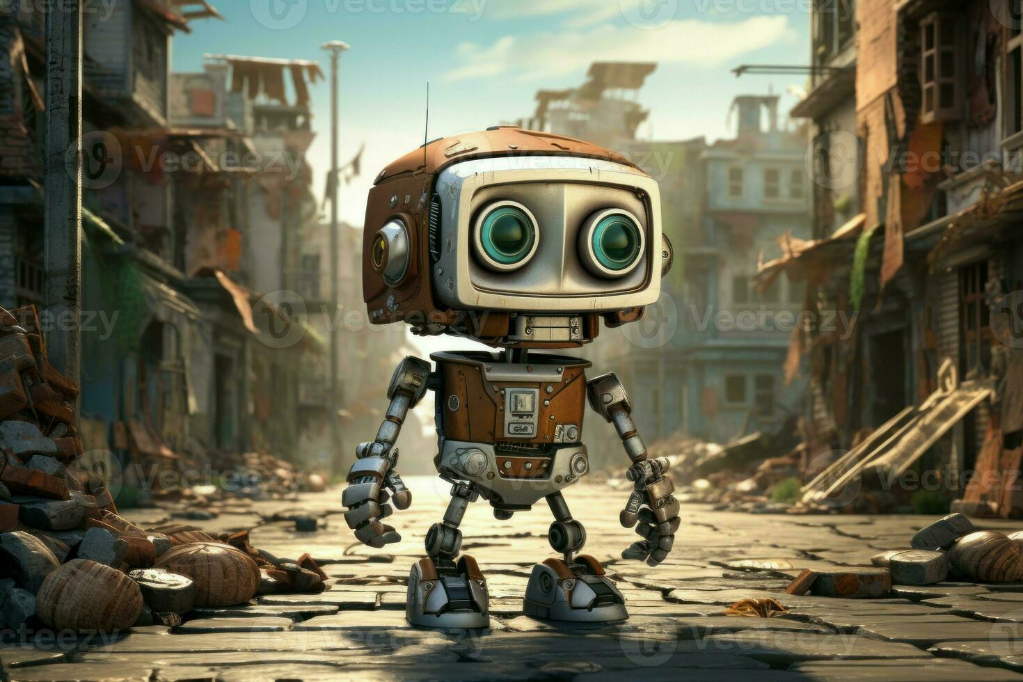 adorable linda robot caminando. generar ai foto