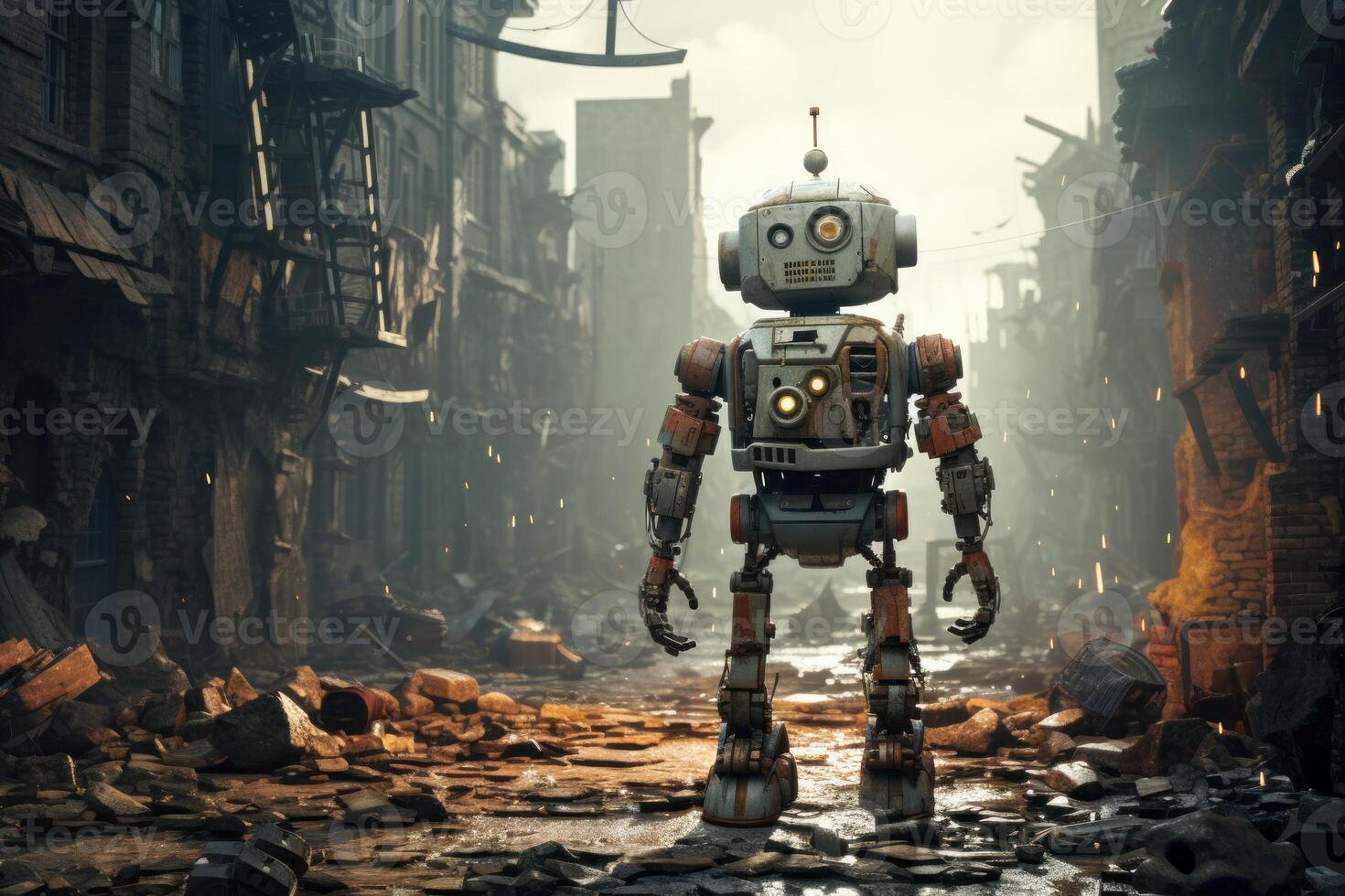 Animated Cute robot walking. Generate Ai photo