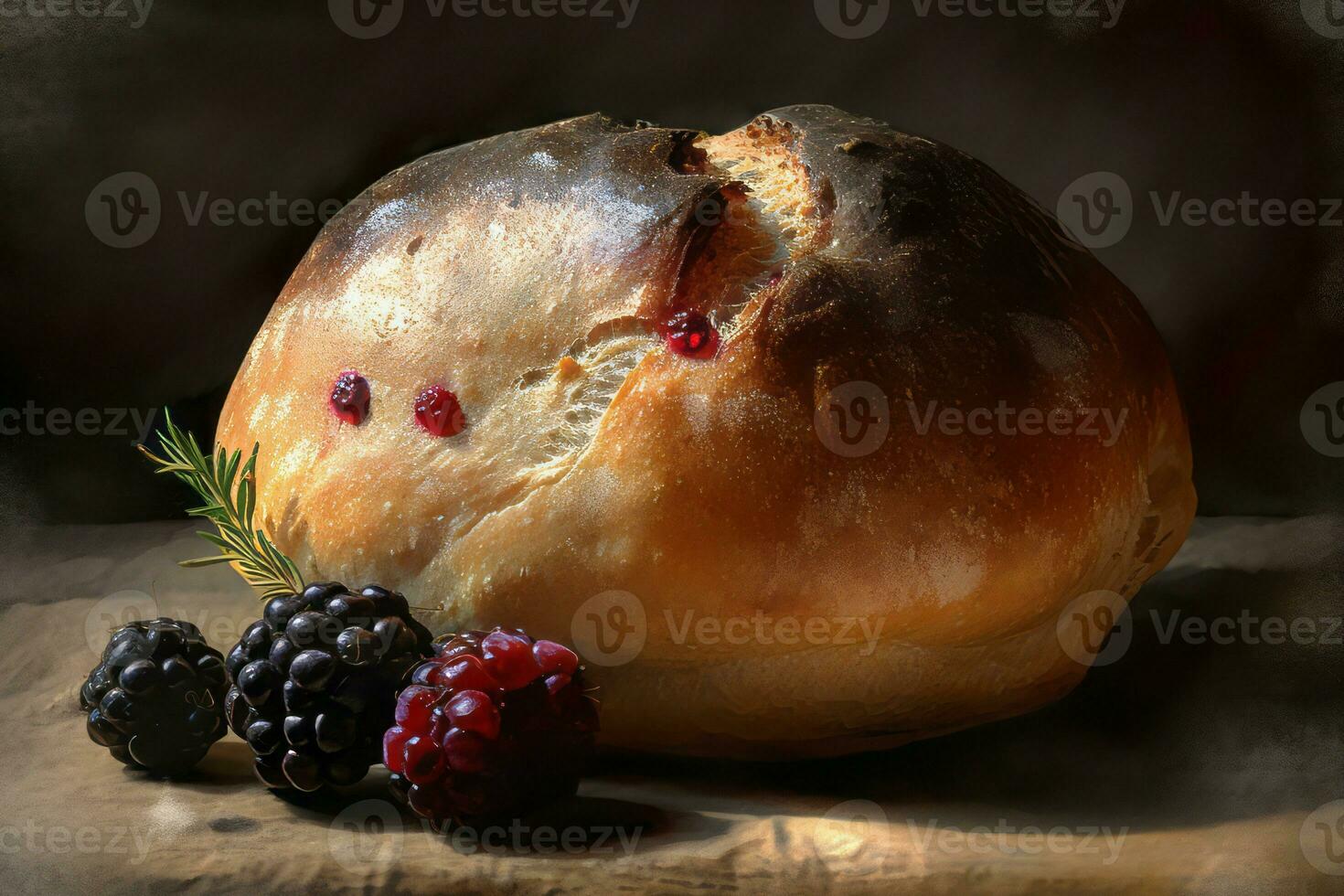 Rustic bread berries bakery. Generate Ai photo