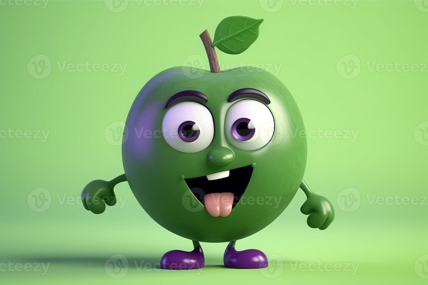 Cartoon green apple character 3d. Generate Ai photo