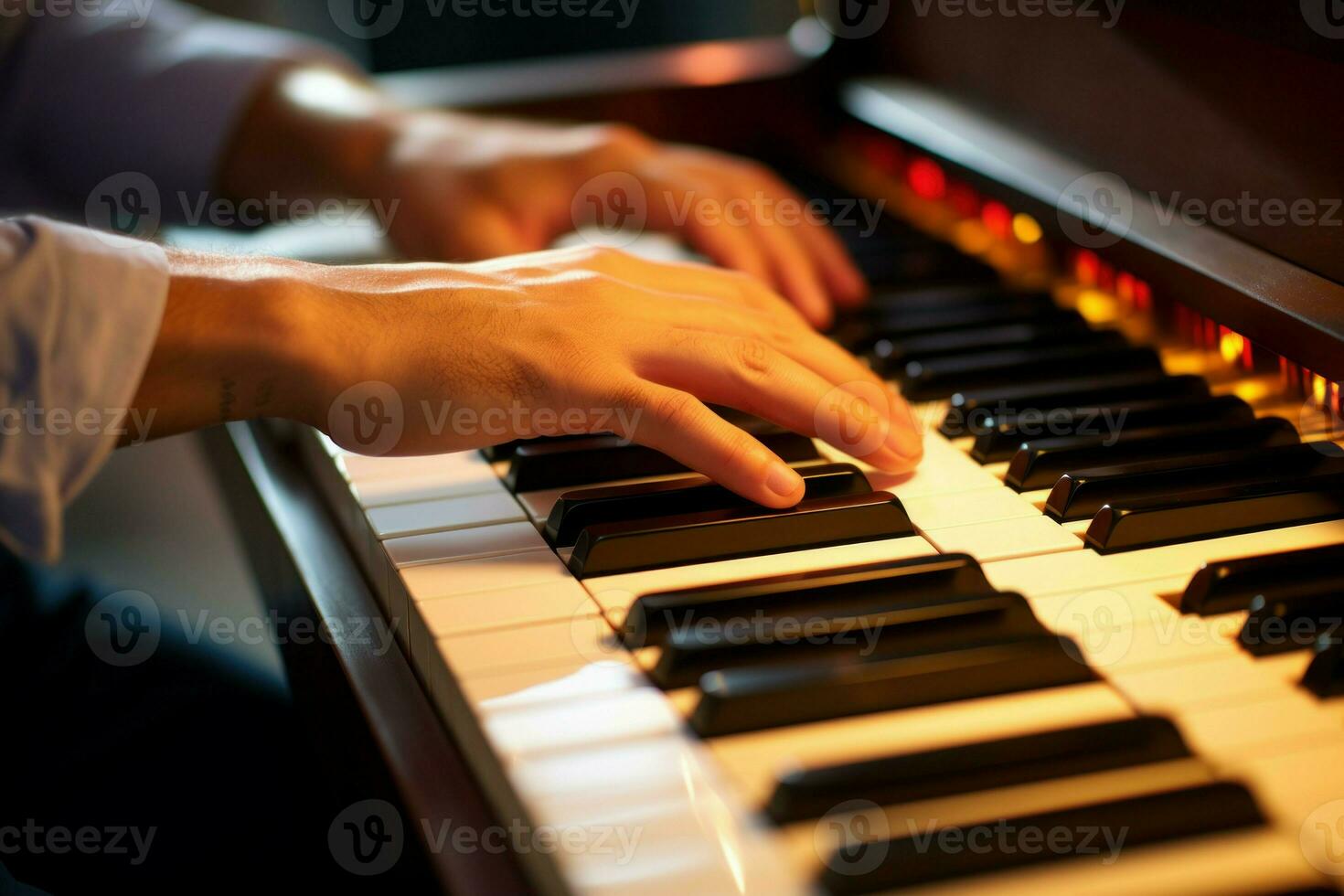 Graceful Hands playing piano. Generate Ai photo