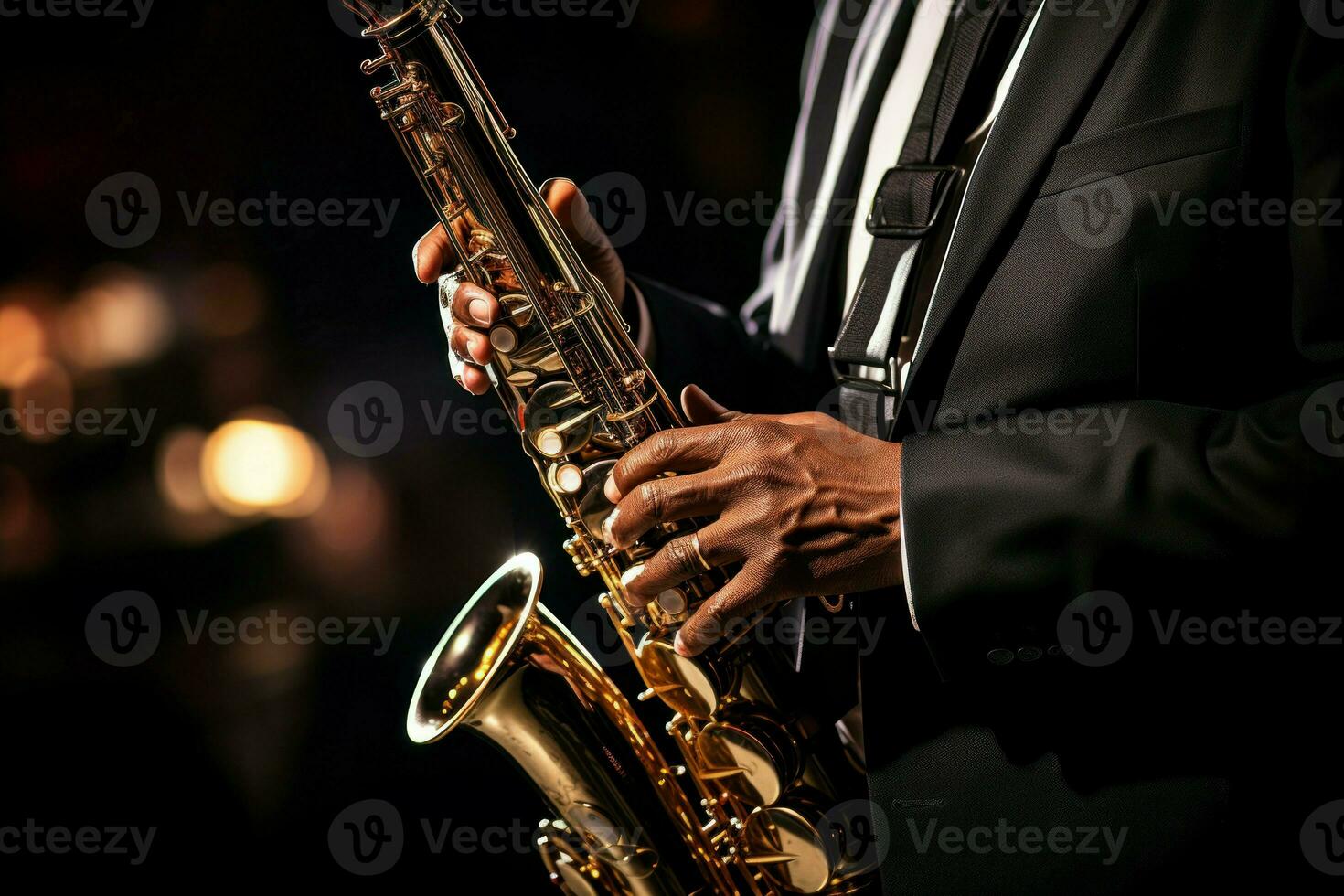rítmico manos jugando saxofón música. generar ai foto