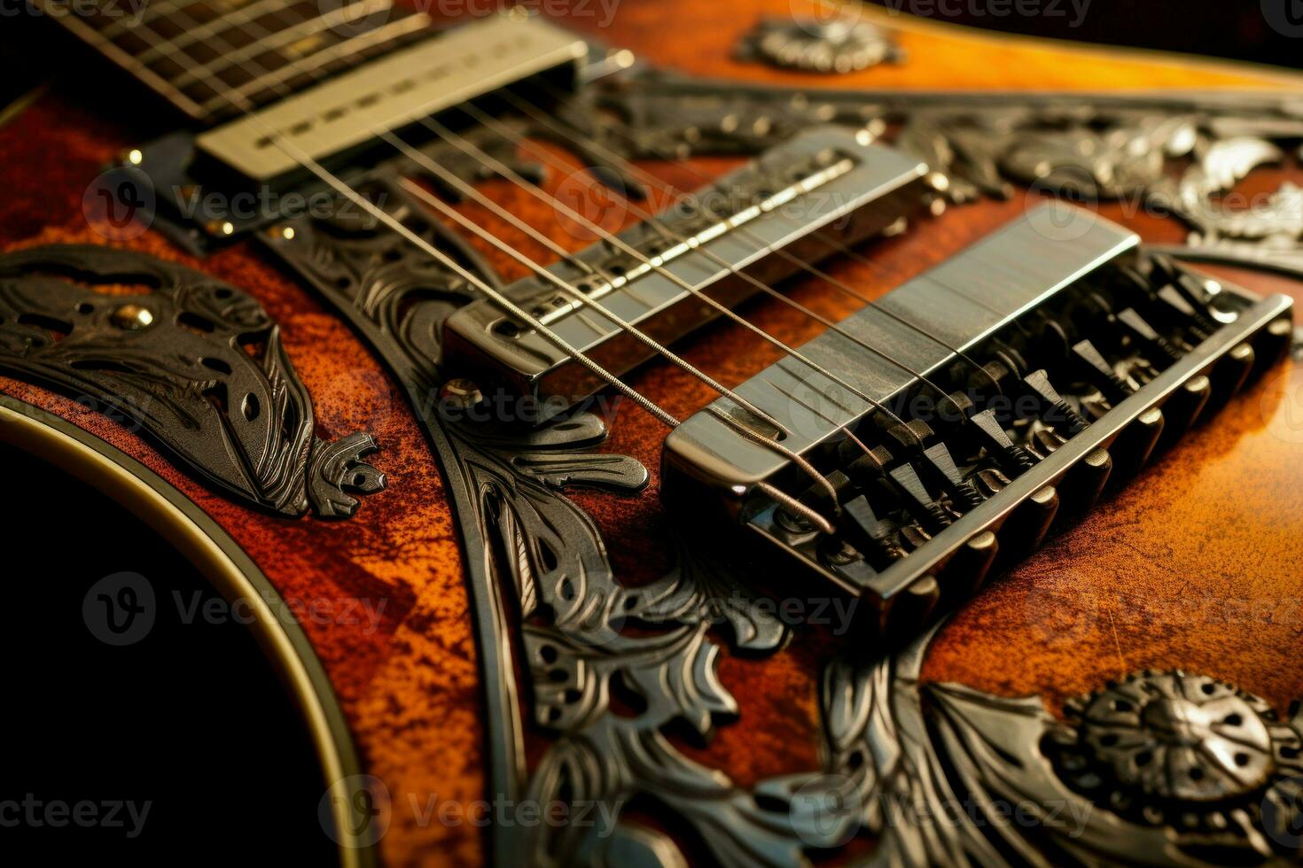 Artistic Closeup guitar. Generate Ai photo