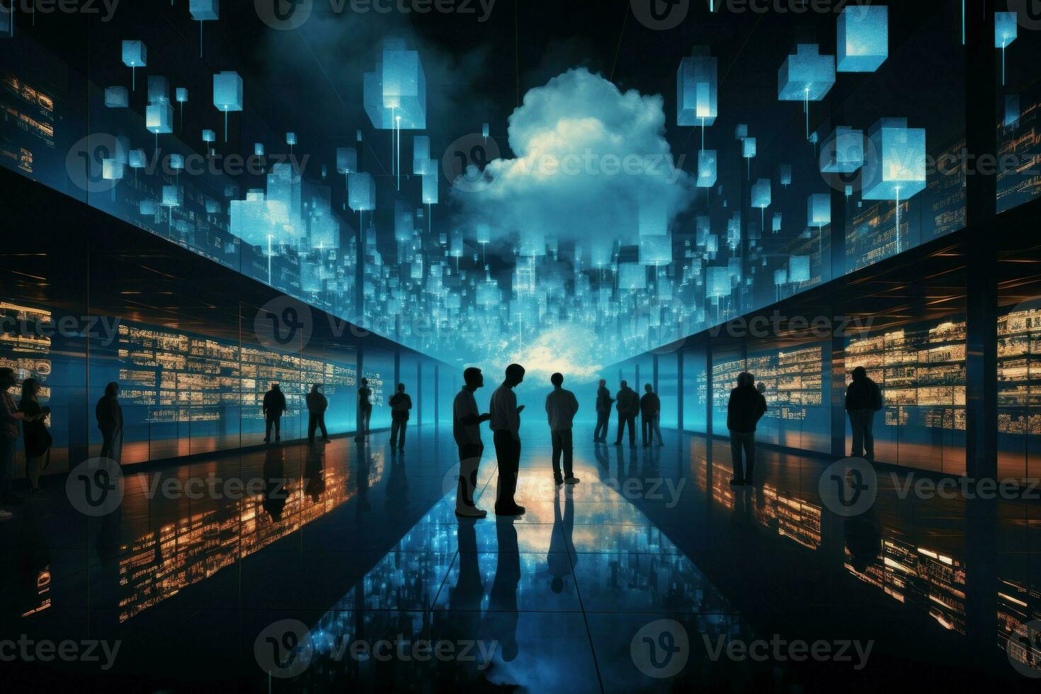 Dynamic Cloud computing city. Generate Ai photo