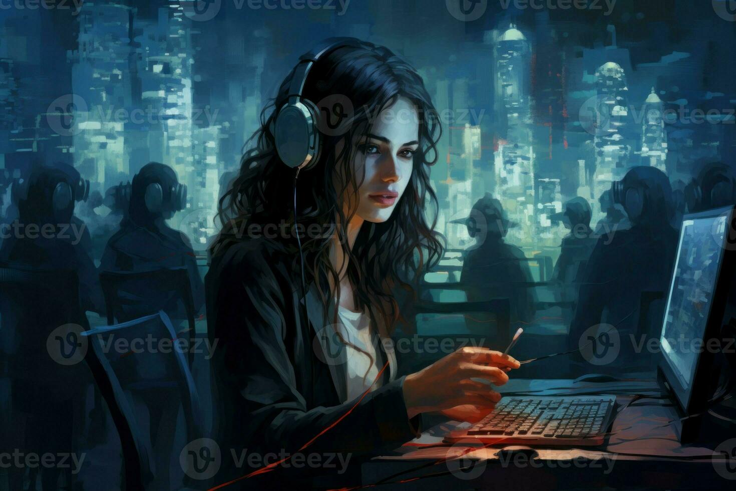 Efficient Call center headset support. Generate Ai photo