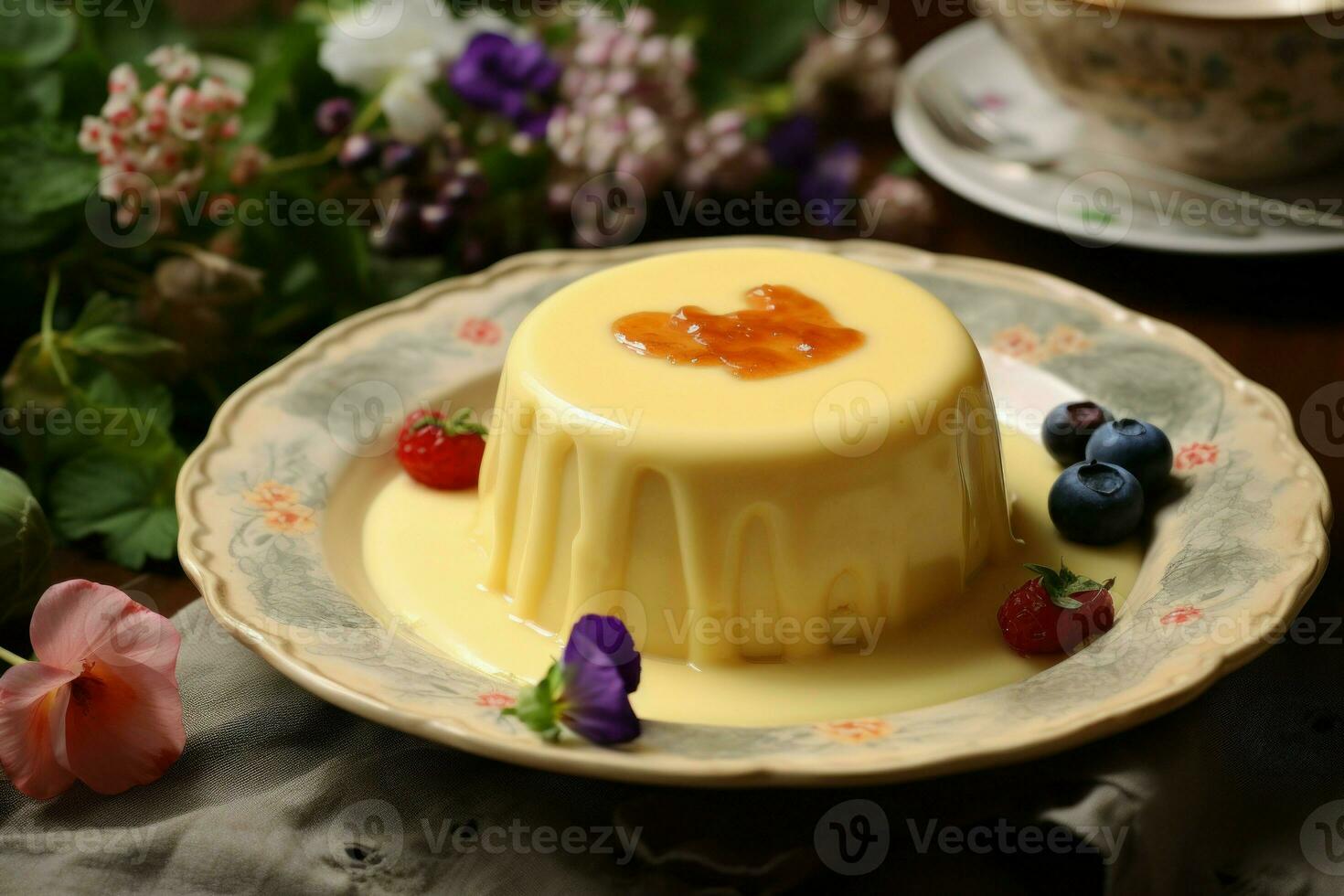 Indulgent Creamy custard pudding. Generate AI photo